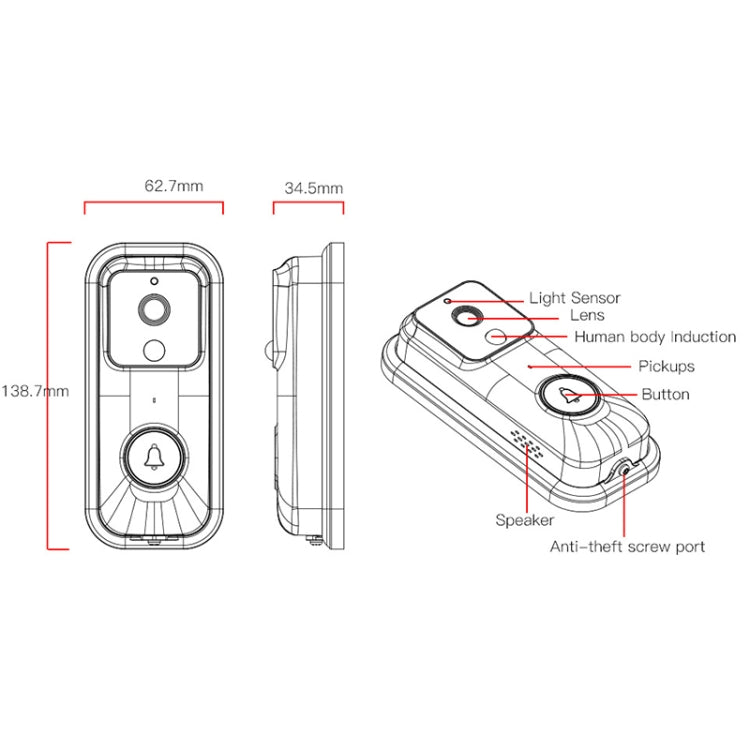 Anytek B60 720P Smart WiFi Video Visual Doorbell, Support APP Remote & PIR Detection & TF Card Anytek B60 720P Smart WiFi Video Visual Doorbell, Support APP Remote & PIR Detection & TF Card
